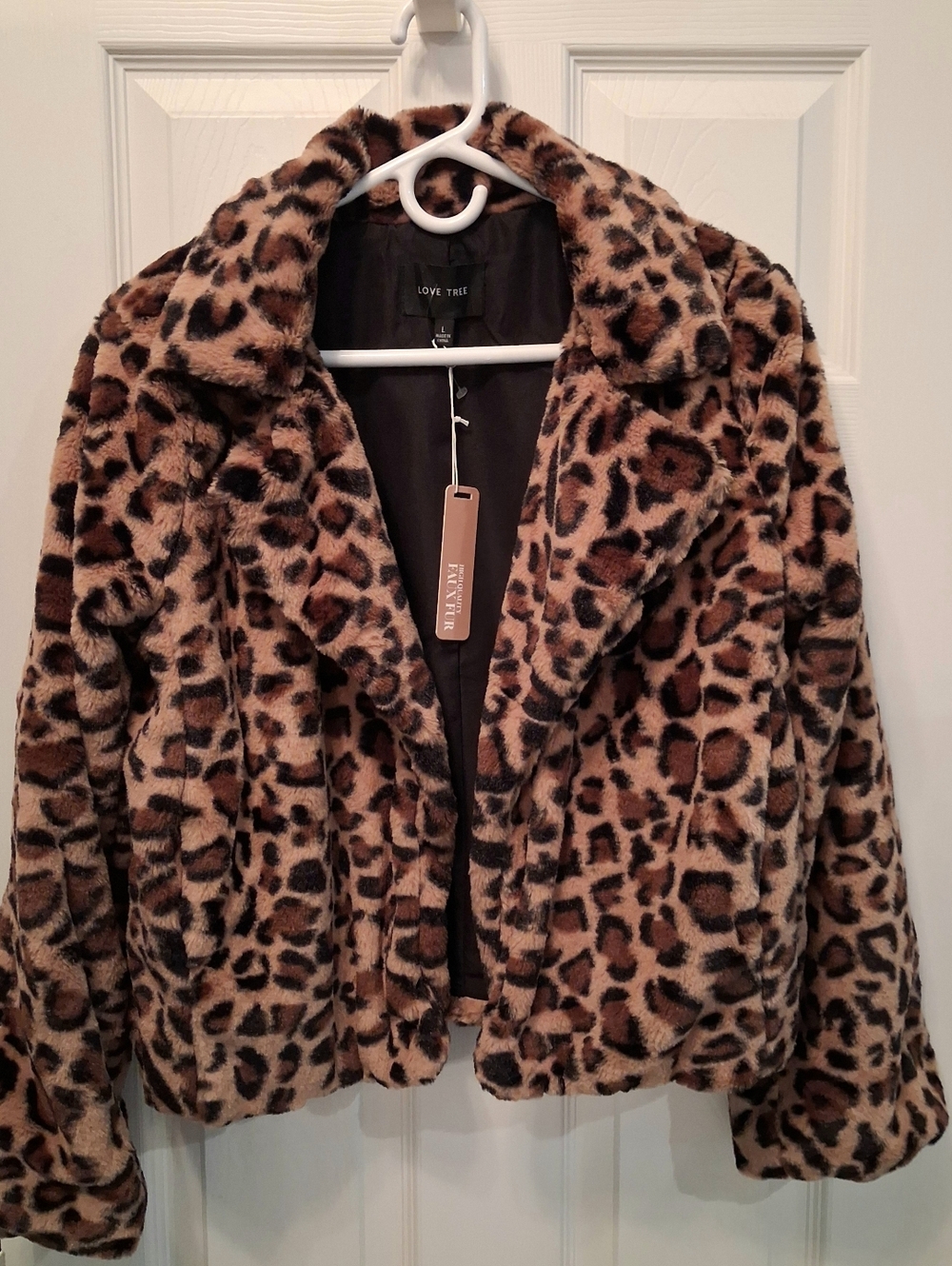 Love Tree Leopard-Print Faux Fur Jacket - Brown & Black NWT